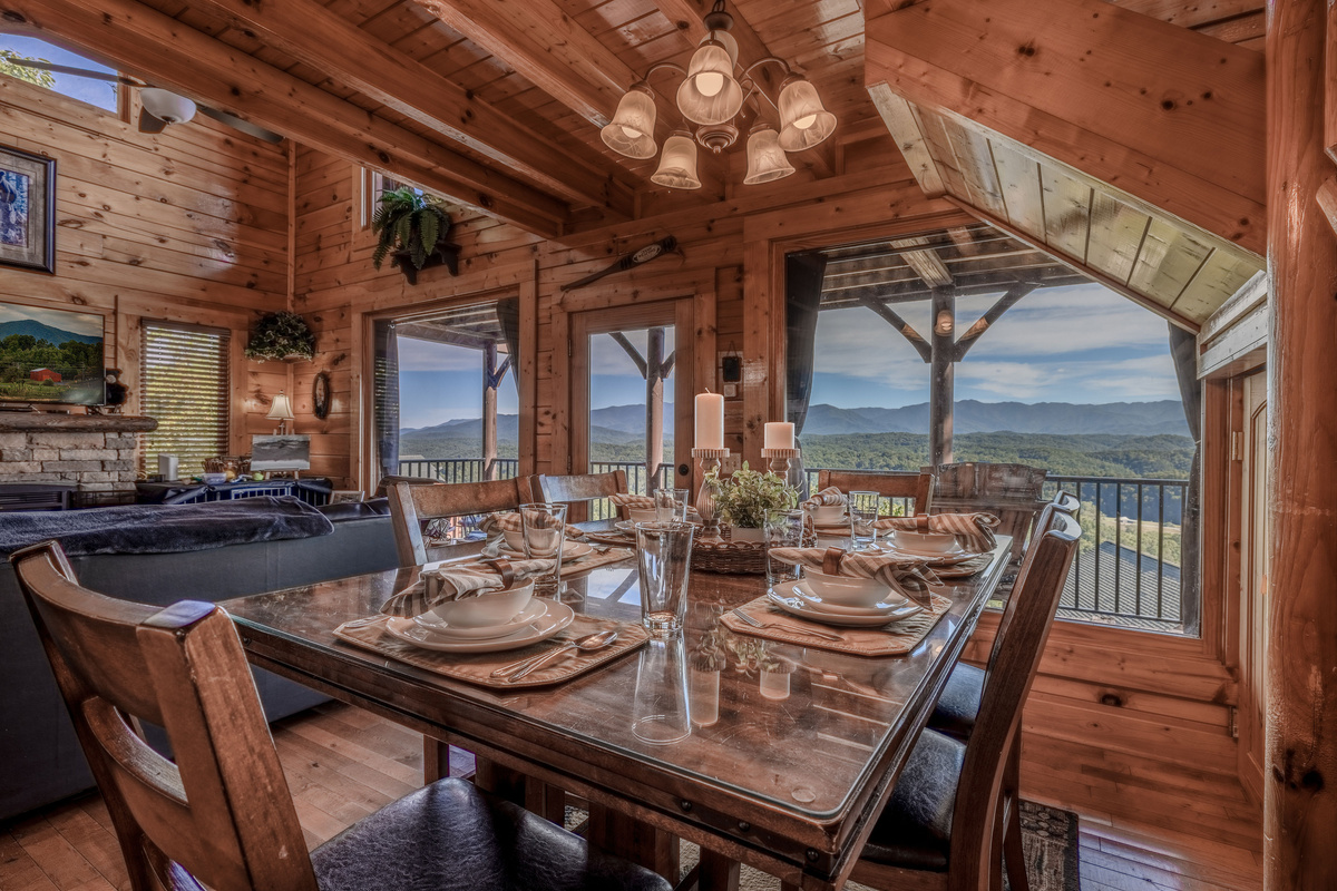 The handsome dining room table has seating for 6