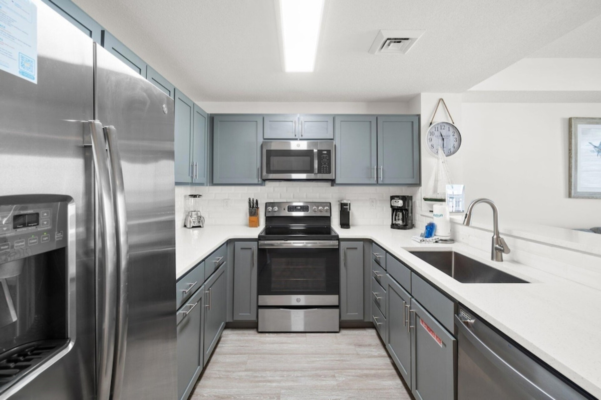 Stainless steel appliances in the kitchen