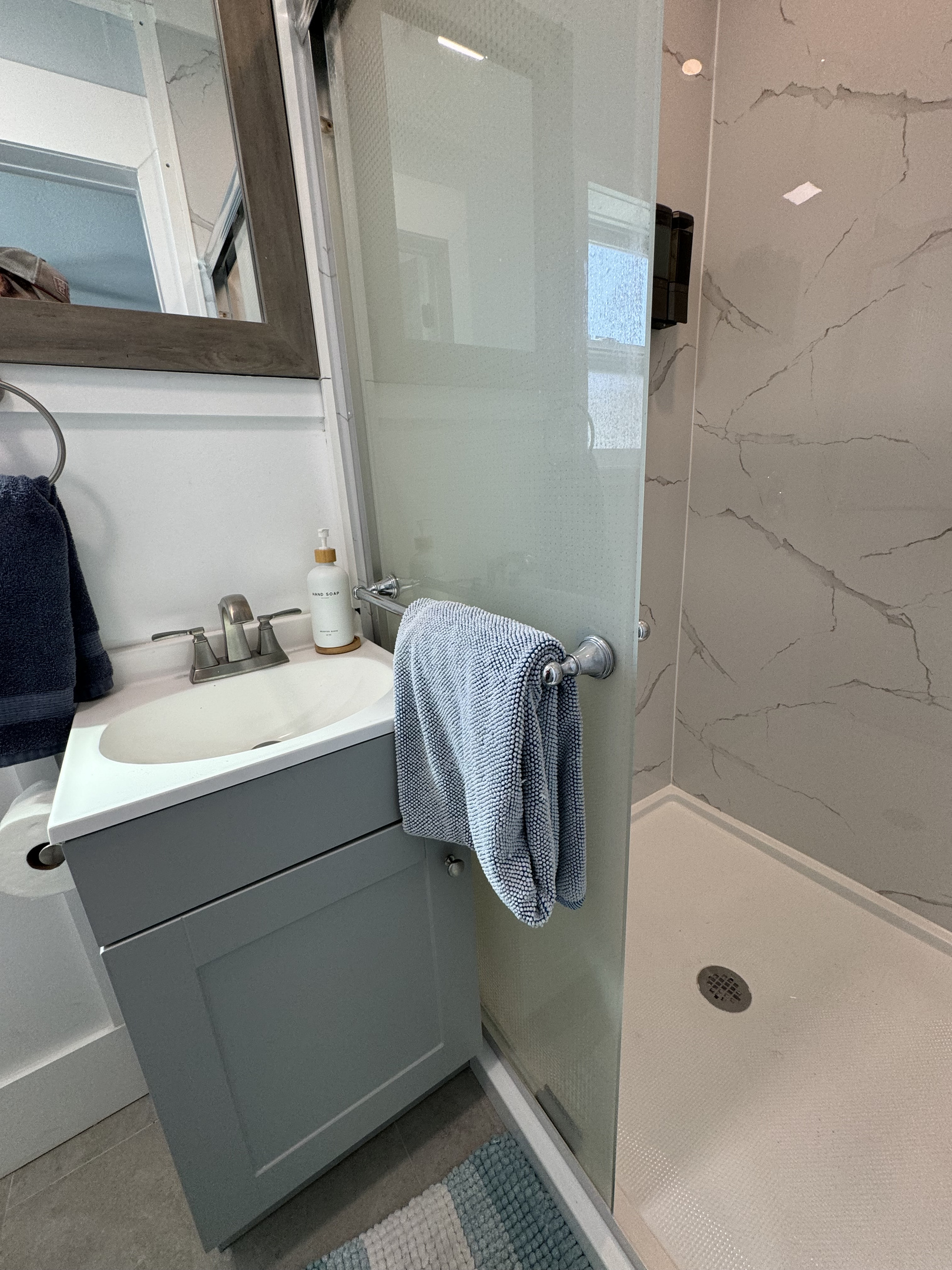 Pool-side bedroom with walk-in shower