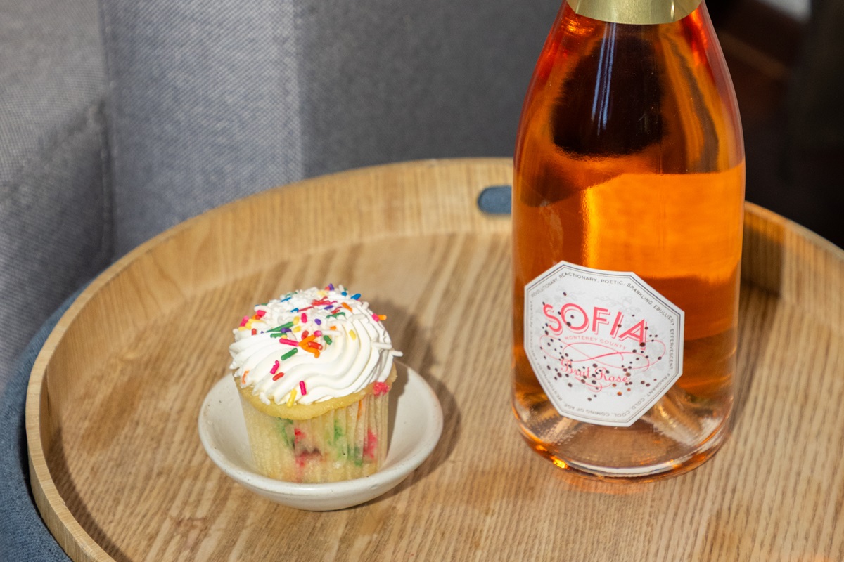 Living room has plenty of places to set your drinks and relax.