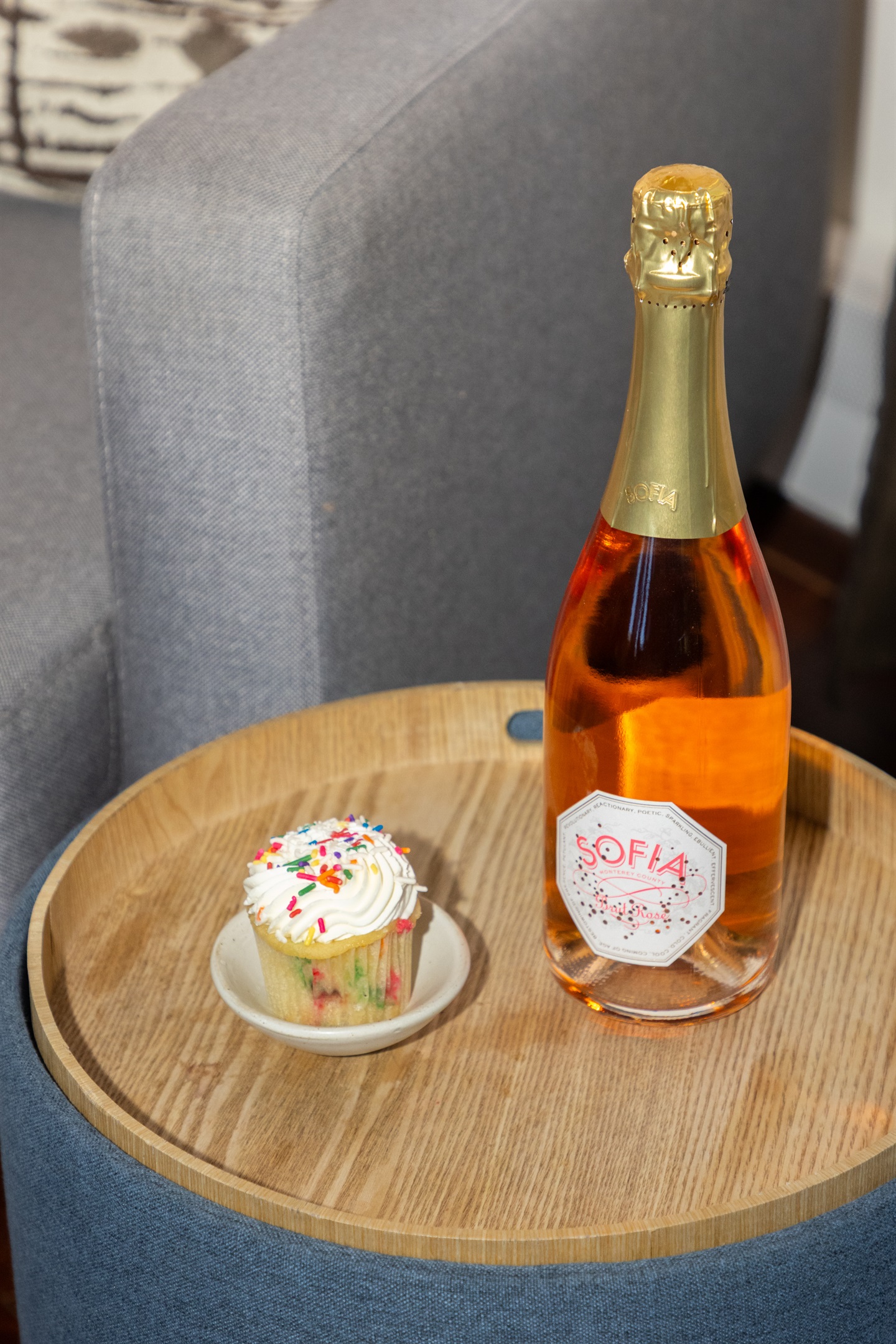 Living room has plenty of places to set your drinks and relax.