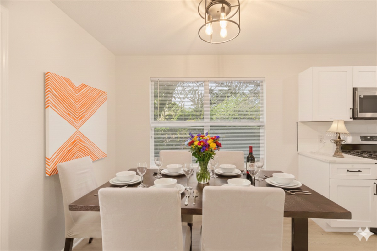 dining room has table for 6 .