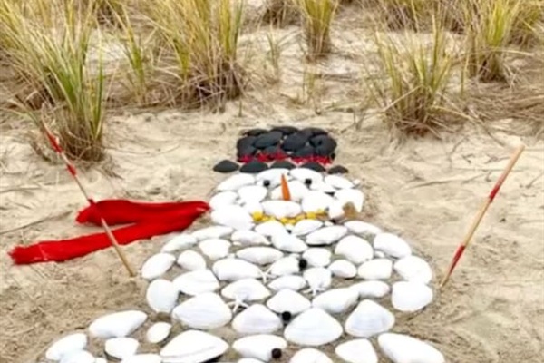 Who needs snow when you have seashells? The holiday spirit hits the dunes with a creative "sandman" crafted from white shells, complete with a red scarf and a hat made of dark stones. It’s the perfect way to celebrate a beachy November
