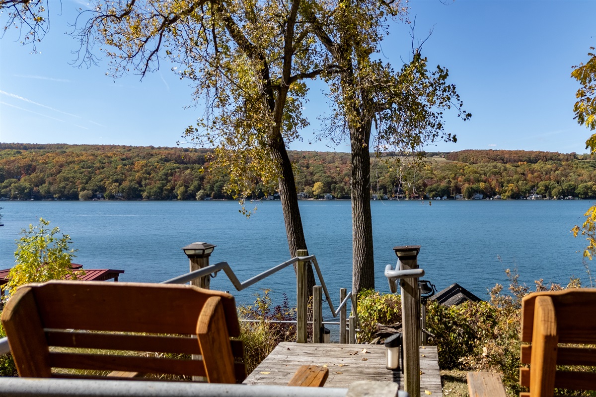 Unwind on the deck overlooking the sparkling lake — ideal for grilling, lounging, and soaking up Finger Lakes serenity.