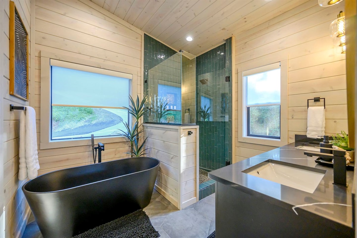Primary bathroom is so relaxing and peaceful.  Inspired from one of our favorite spas.