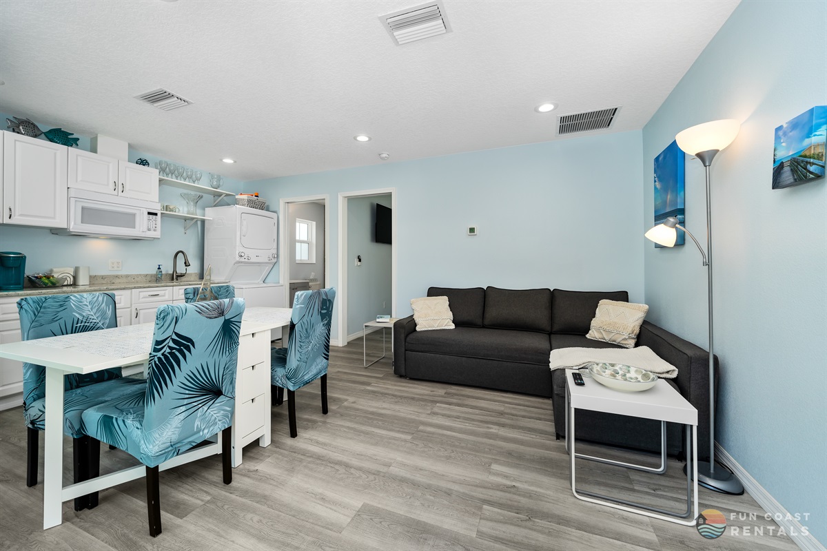 Living Room Area and Kitchenette with Dining Table