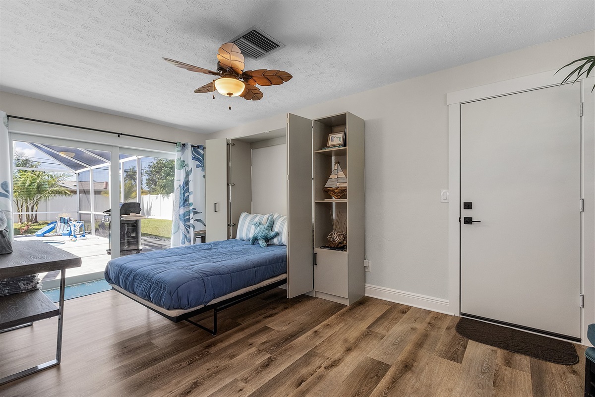 The 3rd bedroom features a comfy full size Murphy Bed that you can tuck away as needed for an awesome flex space during the day!