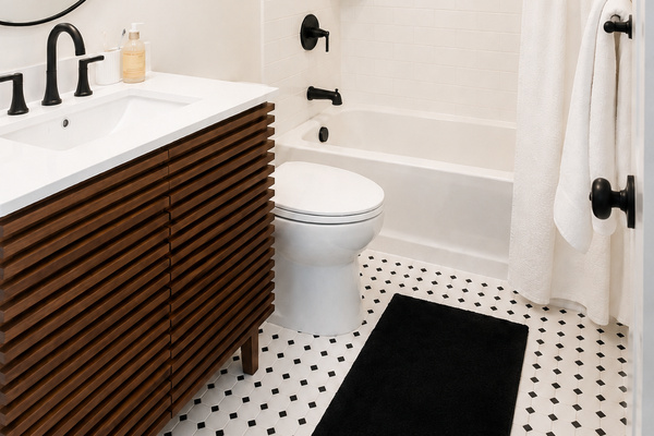 Clean, updated bathroom with tub/shower combo and modern vanity