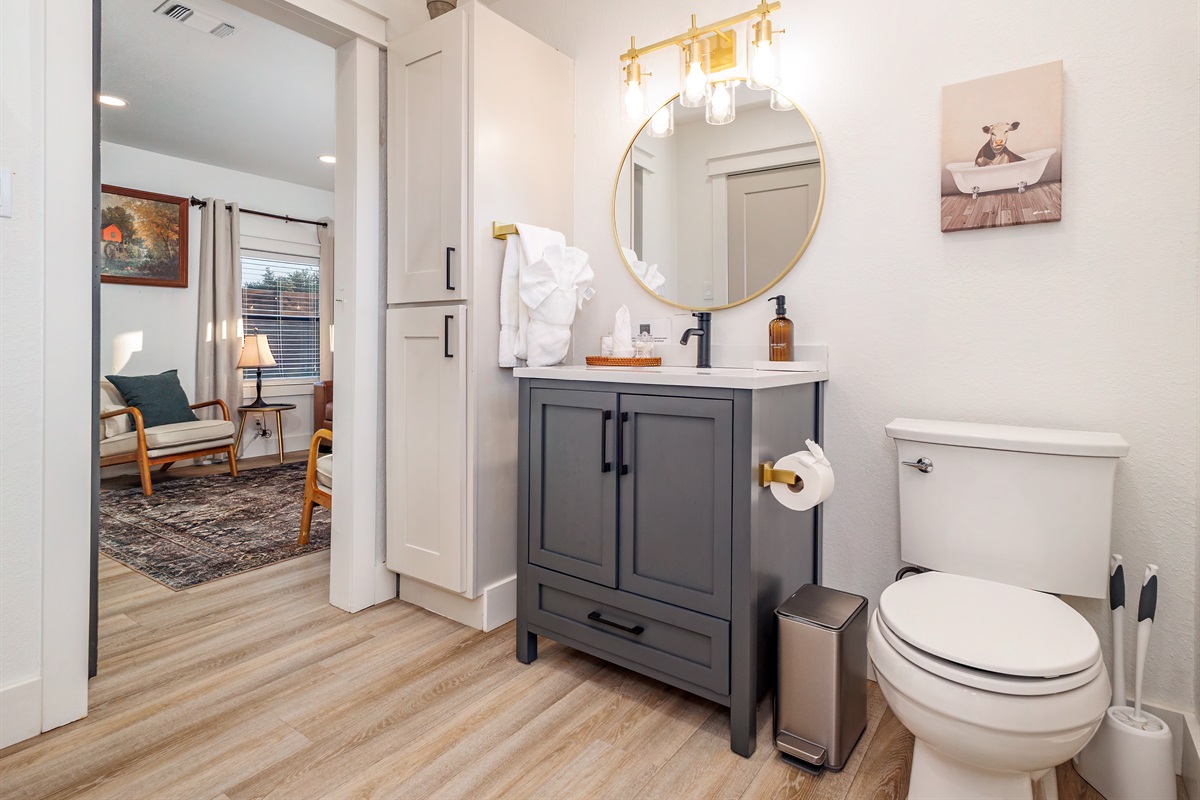 Full bathroom with ample space&mdash;perfect for getting ready comfortably.