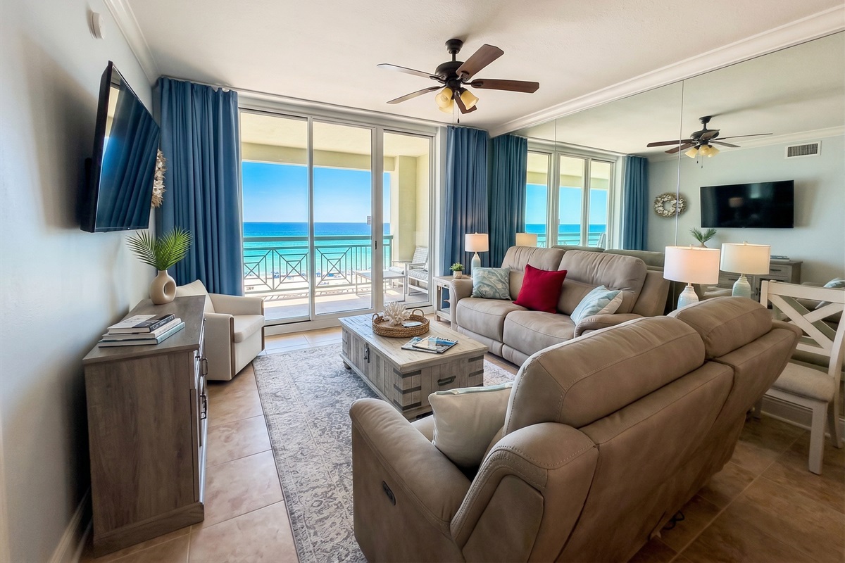 Unwind in a bright, comfortable space where the soundtrack is gentle waves and the backdrop is pure emerald water.