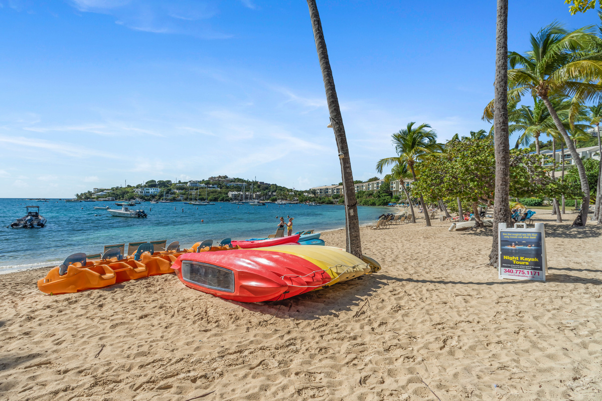 Explore the calm Caribbean waters with convenient kayak rentals right from the beach.