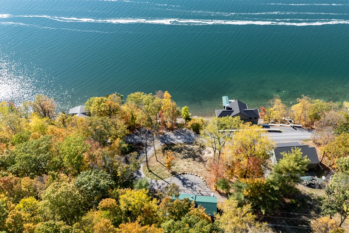 Closer view of the cabin with the lakefront setting — your Finger Lakes escape awaits.
