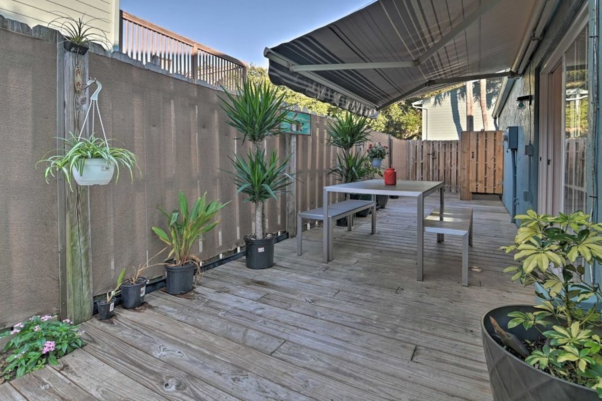 Fenced Side Yard with Awning and Dining Table