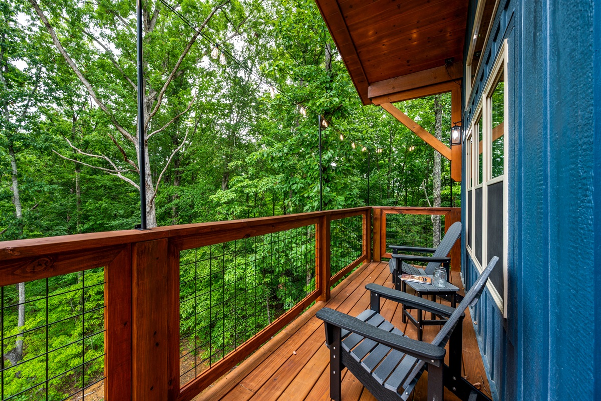 Escape to the balcony! You'll love sit out back and enjoy the sound of the birds. Enjoy the whistle of the Dolly train and the coasters. Or maybe you'll enjoy catching glimpses of the fireworks from Dollywood? Yup, you're that close!