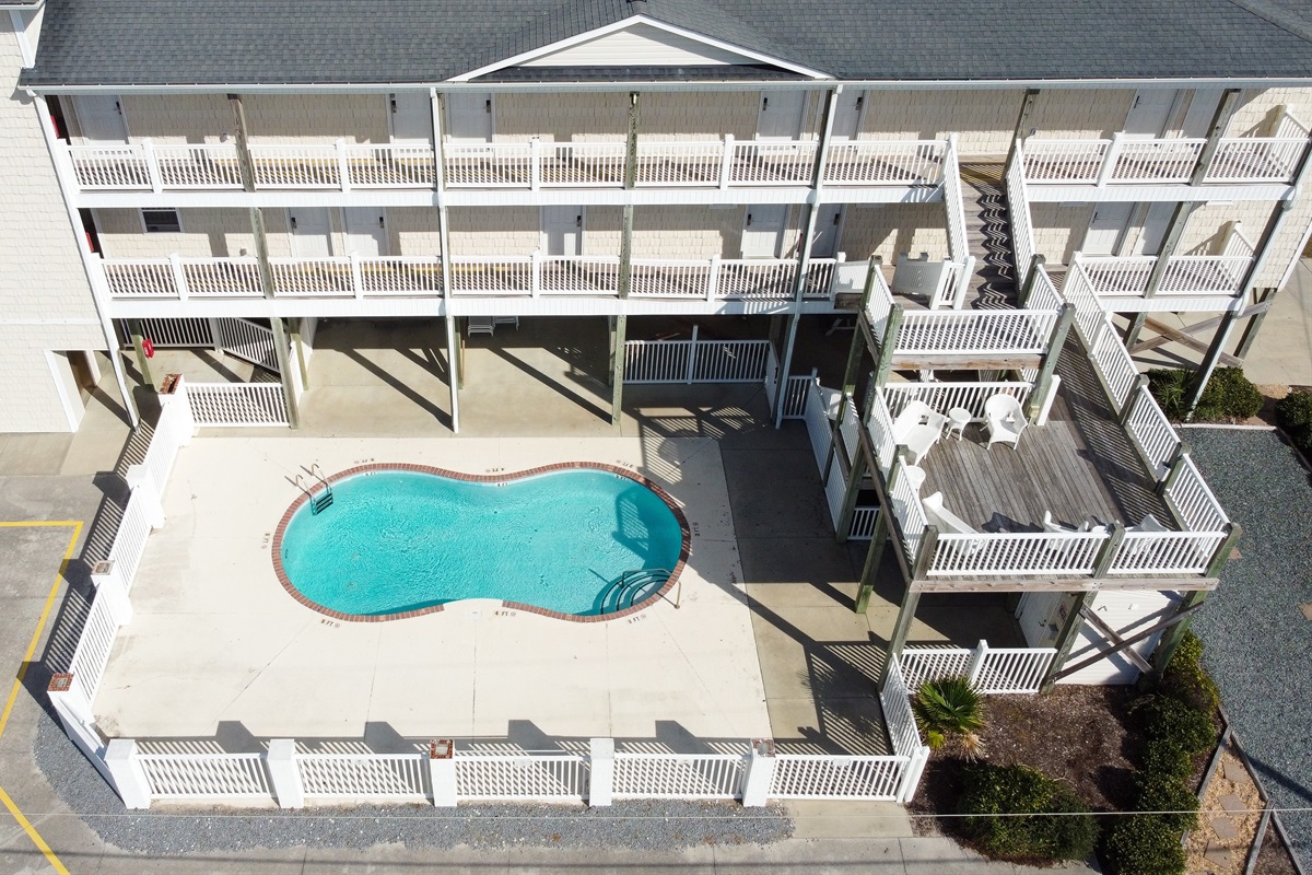 Aerial of one of our two communal pools