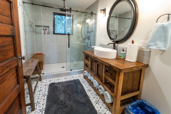 Interior bath with shower