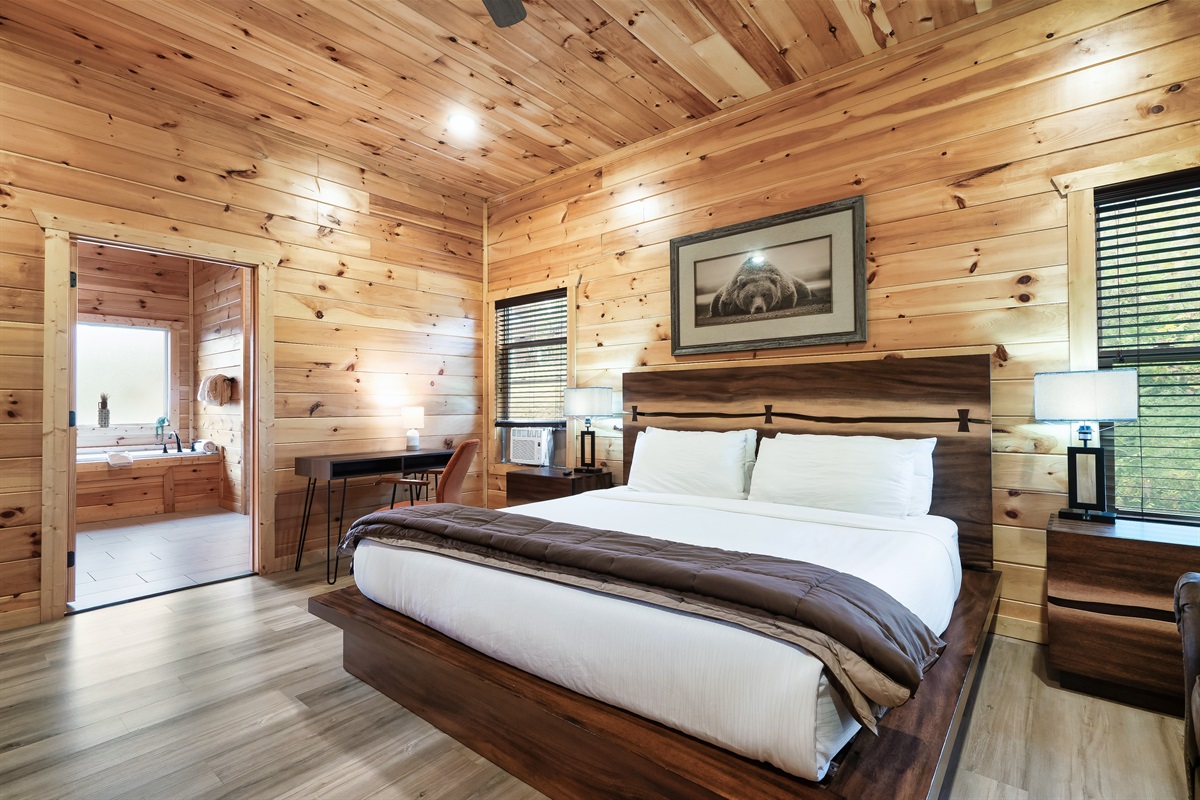 Drift into comfort in this cozy, stylish bedroom.