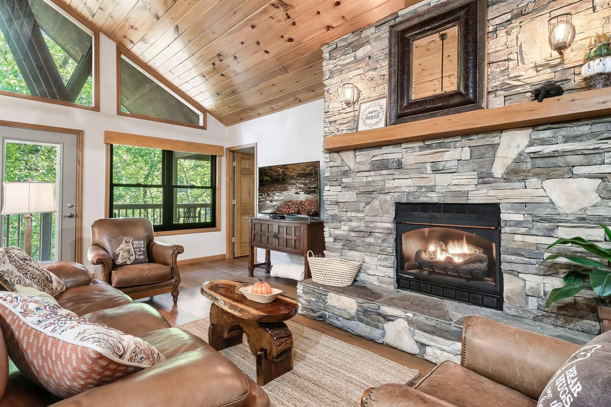 Stacked stone gas fireplaces are available Labor Day through Memorial Day. Fireplaces are located in the family room and game room offering ambience and warmth in the winter months. .