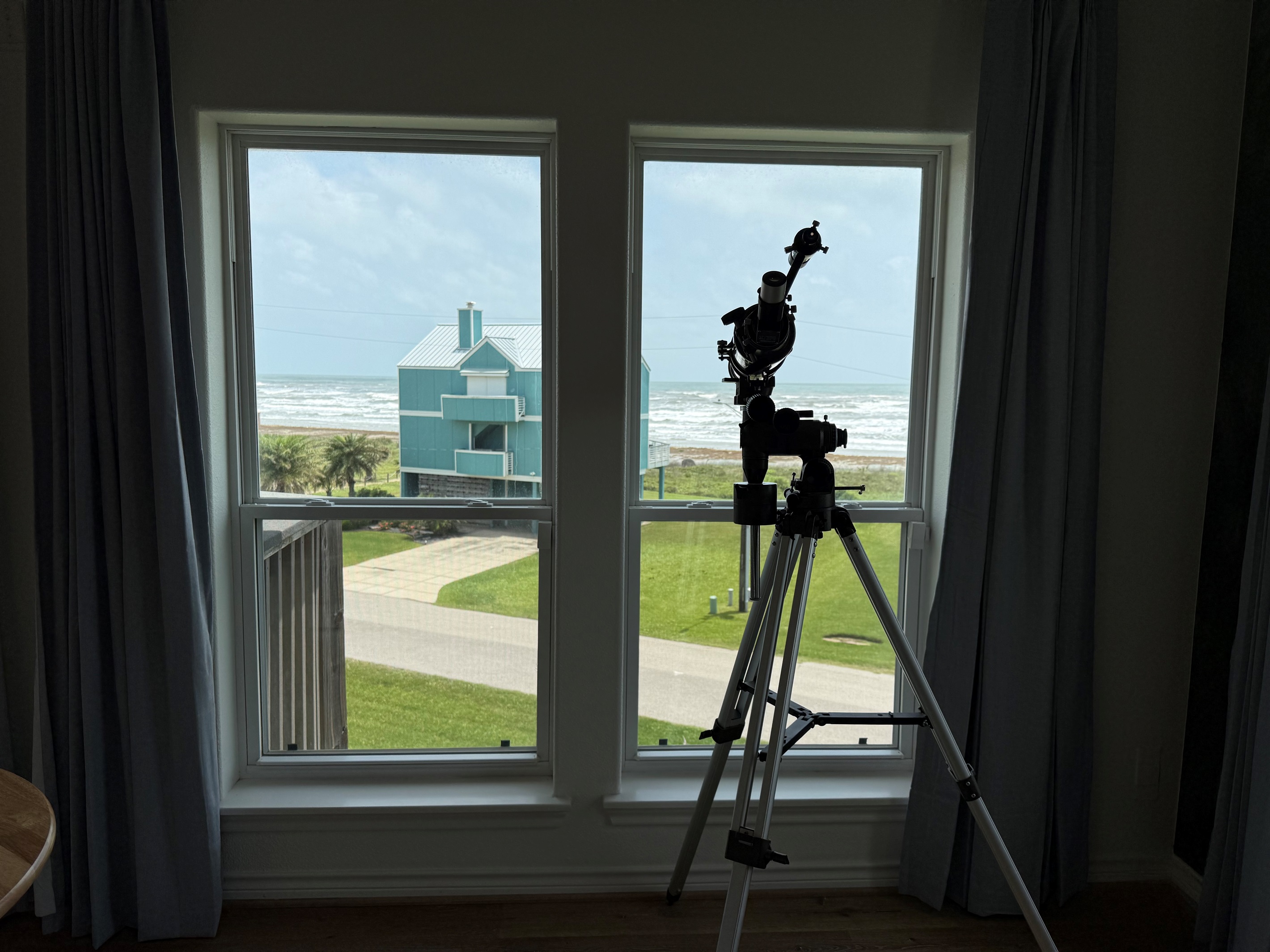 A telescope for star gazing. Enjoy watching the boats sail by, too.