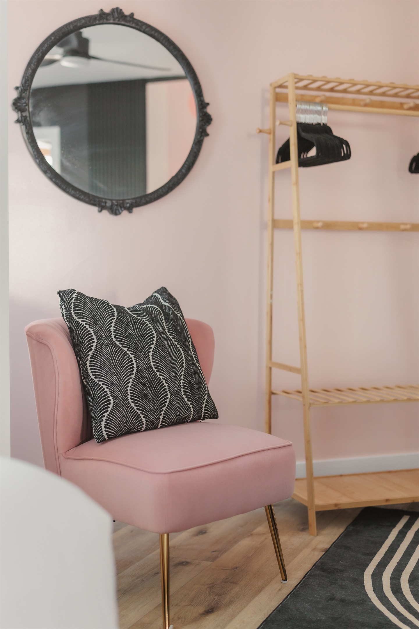 Getting ready feels like part of the vacation in this dreamy corner, with soft textures, curated decor, and a place to hang your favorite pieces before heading out for the evening.