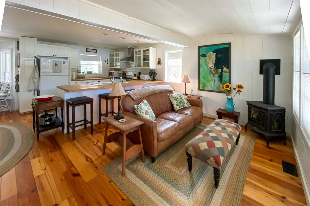 Open Dining, Kitchen, Sitting area with Fireplace