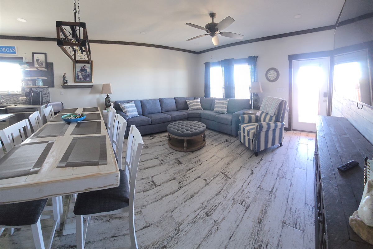 Living room sectional sofa with sleeper and recliner