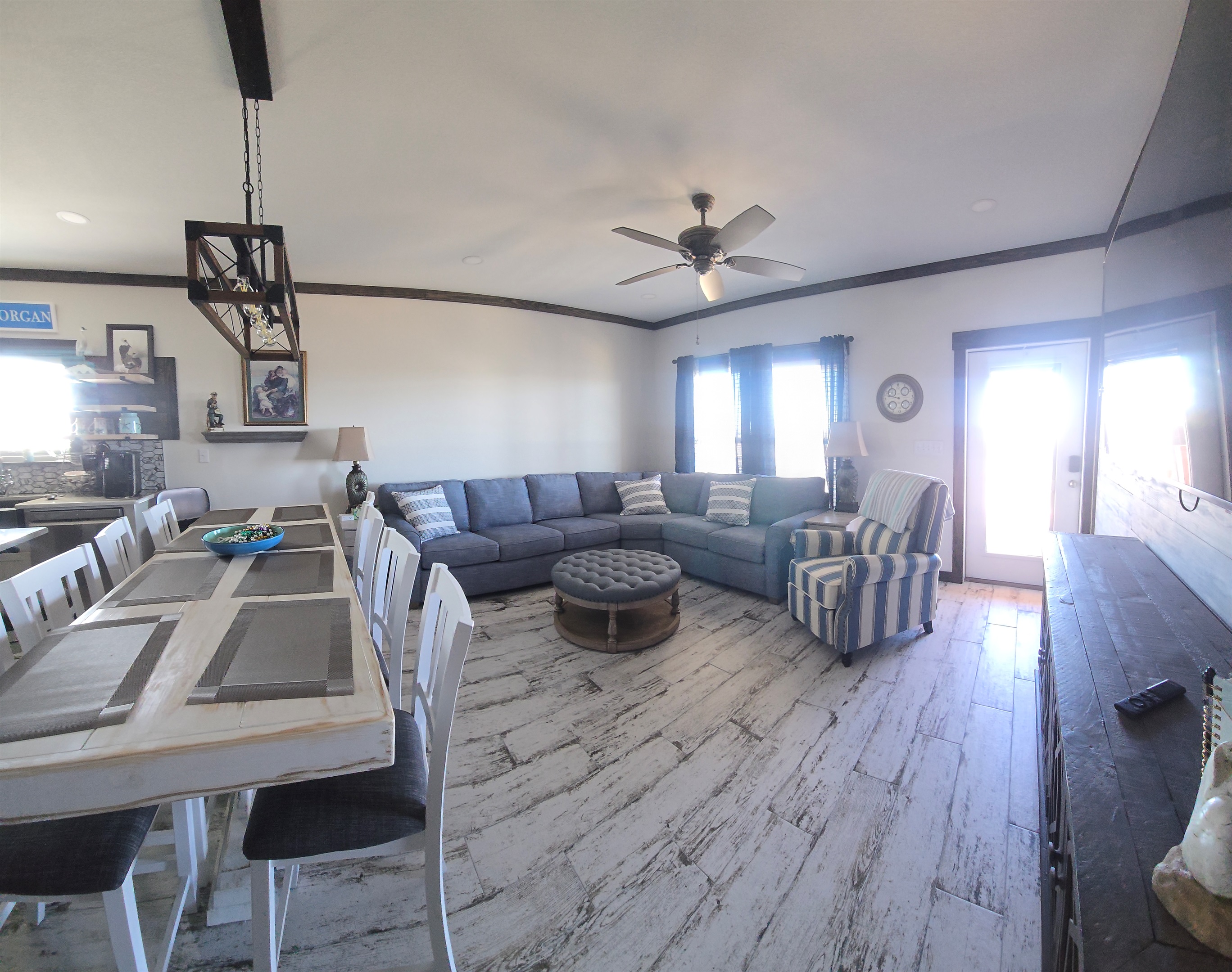 Living room sectional sofa with sleeper and recliner