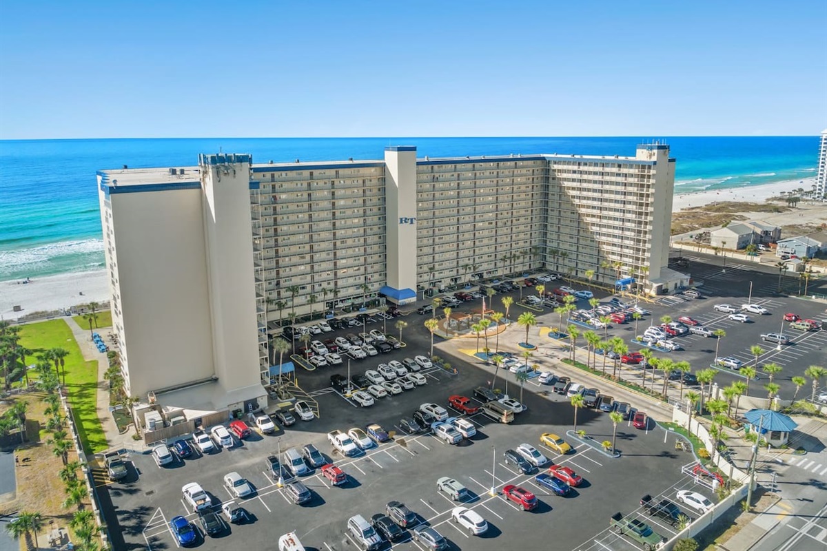 View of the Regency Towers complex and Parking