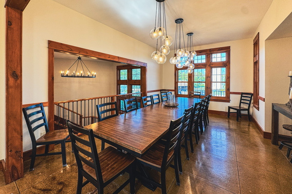 Dining area with 18 chairs.