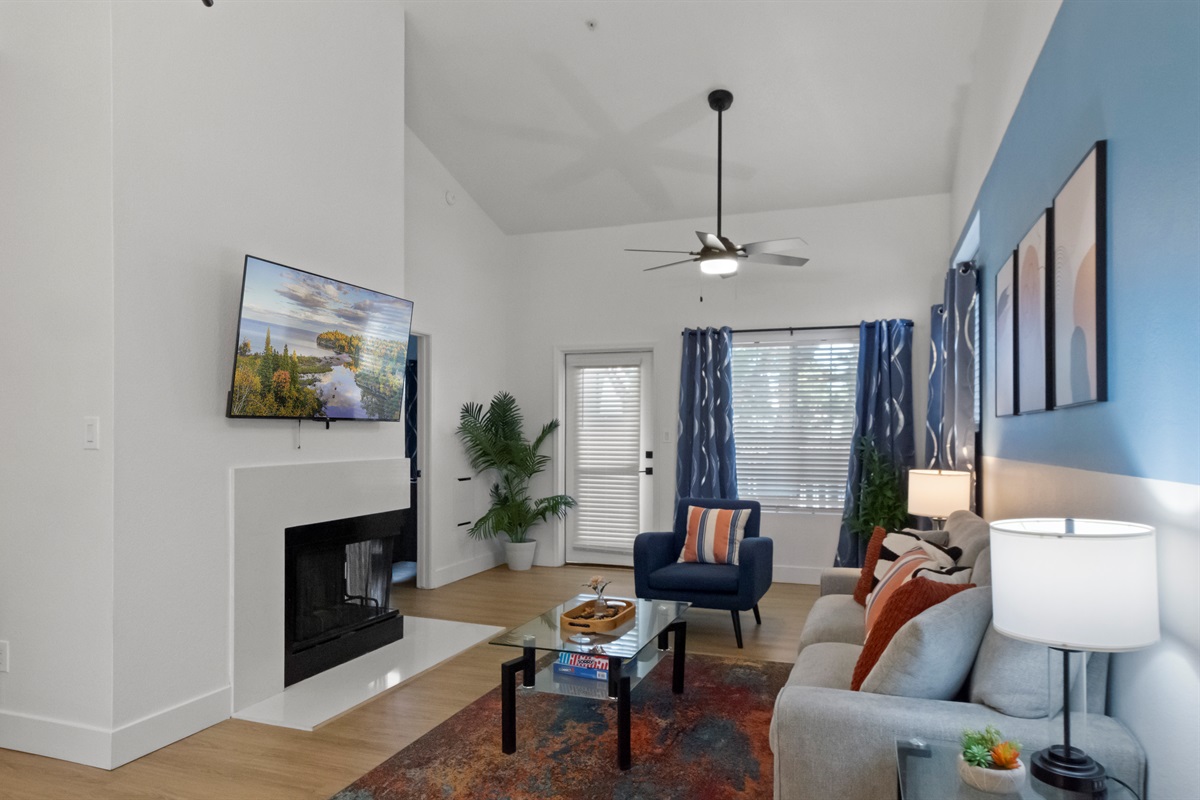 Gather, relax, and feel at home in this spacious living room designed with comfort and modern elegance in mind. Featuring cozy sofas, stylish accents, a Smart TV, and fast reliable Wi-Fi.