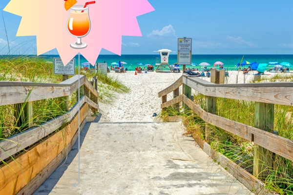 Beach Access less than 1/2 mile (~6 min walk). Rick Seltzer Park beach access is just a 1/2 mile away (easy 10 min. walk). - This location has parking and public restrooms. 
St. Andrews State Park is only a 2.4 mile drive.