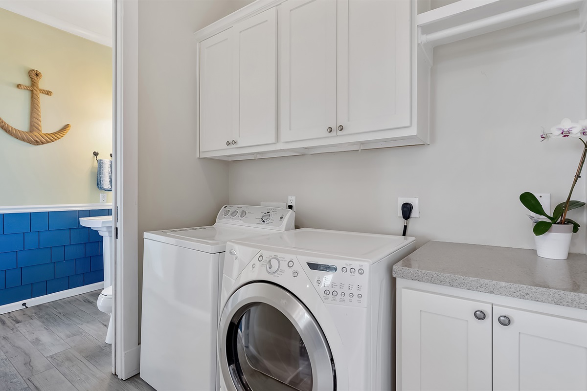 Laundry Room: With full-sized washer, dryer, and all amenities.