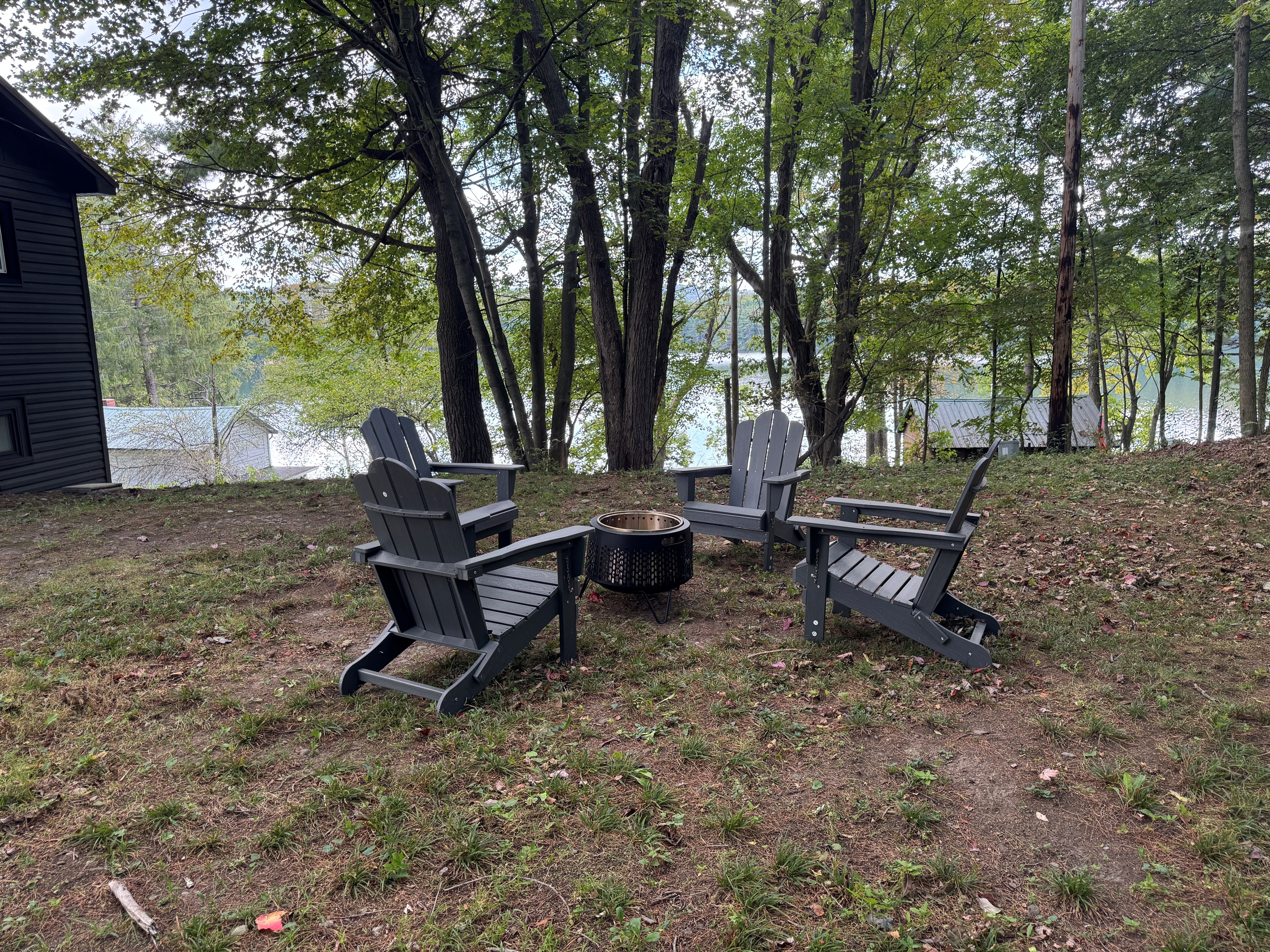 Firepit with lake views