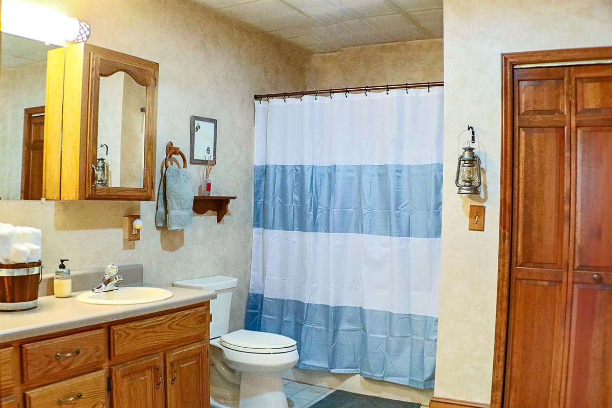 large bathroom off the smoky mountain railroad themed bedroom