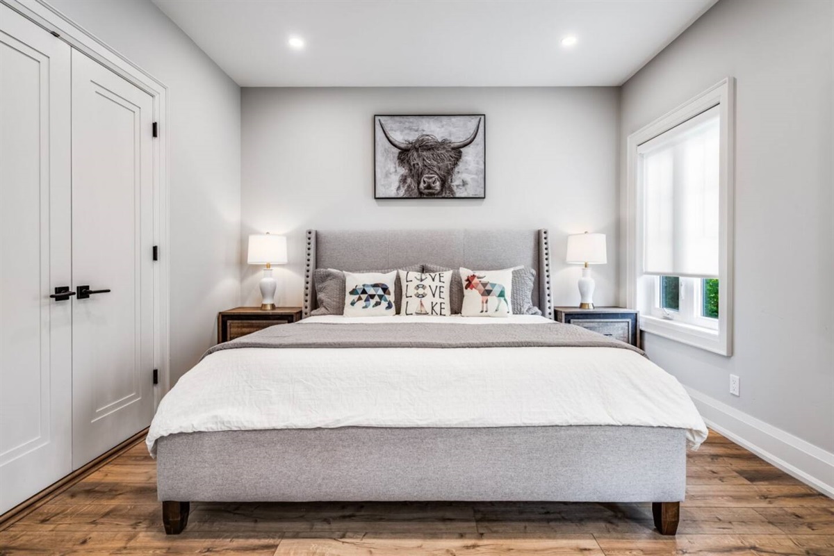 A peaceful king retreat with ensuite bathroom tucked away on the upper level.
