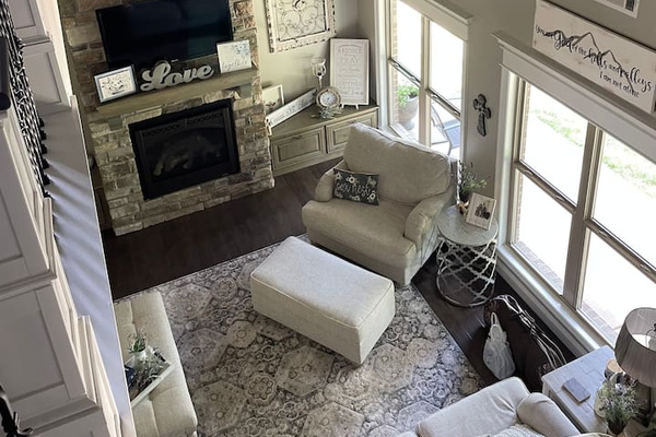 Living Room area with fireplace.