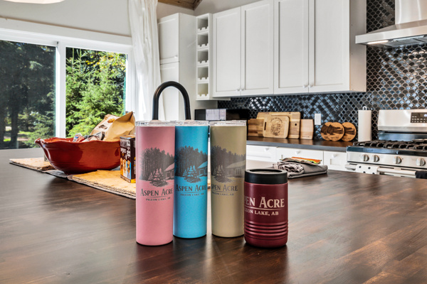Little touches make a stay feel special—our Aspen Acre drinkware is ready for coffee on the deck or a cold drink after a day outside.
