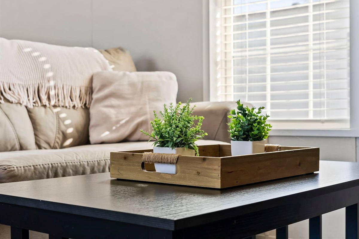 Stylish coffee table with simple decor—adding a warm and welcoming touch to the living space.