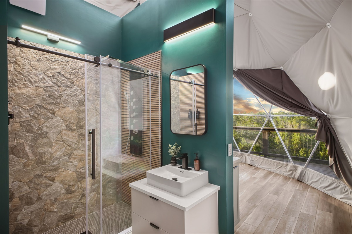 Relax in a spa-inspired shower designed to bring the serenity of the outdoors in.