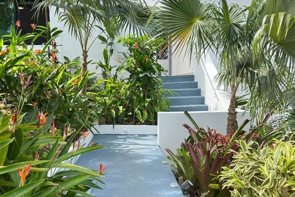Entrance to Azure Vista Estate, surrounded by tropical landscaping.