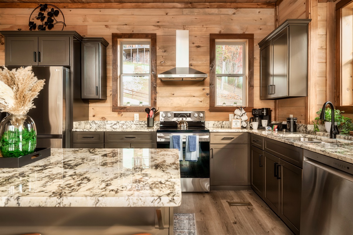 Open floor plan with kitchen, dinning area and living room