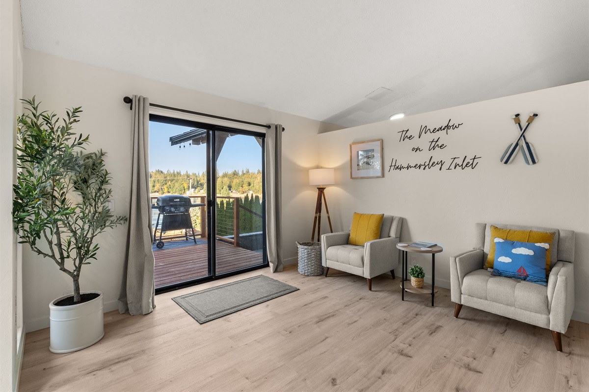 Settle into one of the armchairs and enjoy peaceful waterviews right from the front of the home