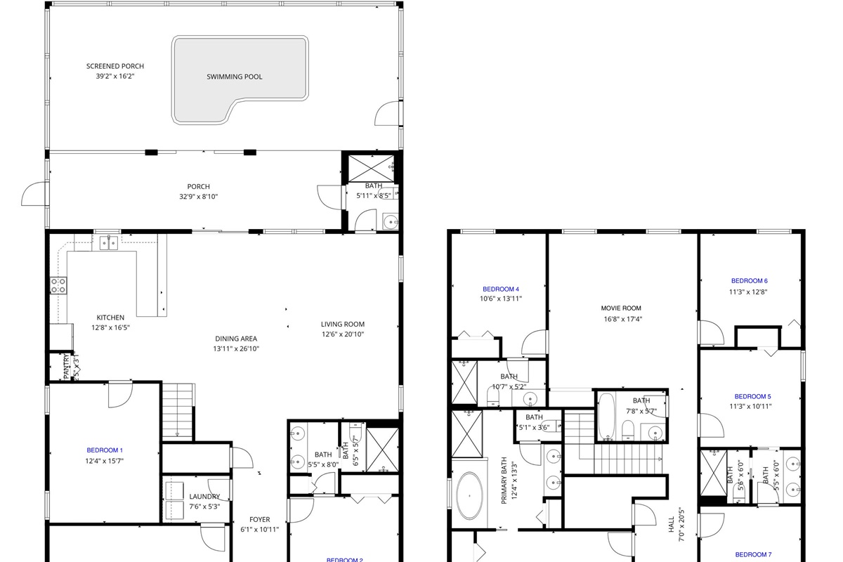 Floor Plan of home with bedroom numbering for reference.