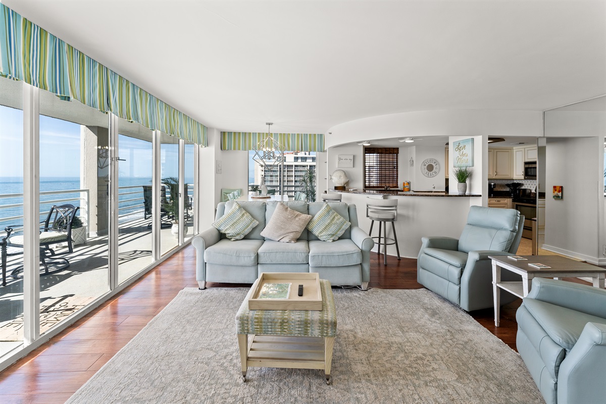 Oceanfront Living Room are with windows and view everywhere.
