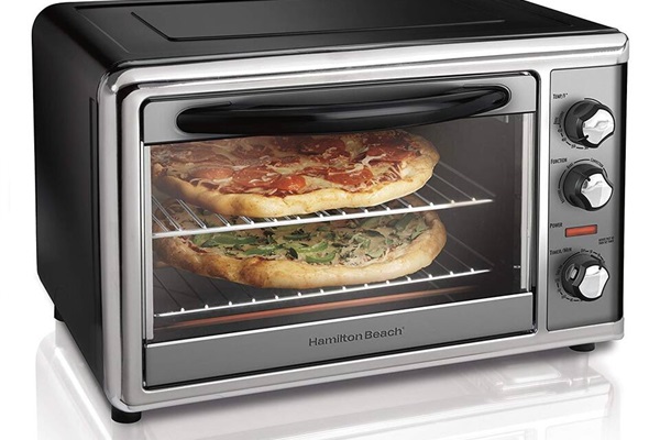 Countertop OvenExtra-large capacity Fit Two 12” pizzas, two 9” x 13” casseroles, or two cake pansConvection Bakes faster and more evenly than a traditional ovenBake & broil settings with 2-hour auto-shutoff Easy-to-use contoured knobs 