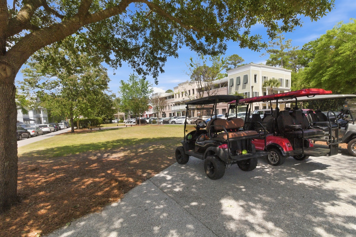 Convenient golf cart available for easy transportation