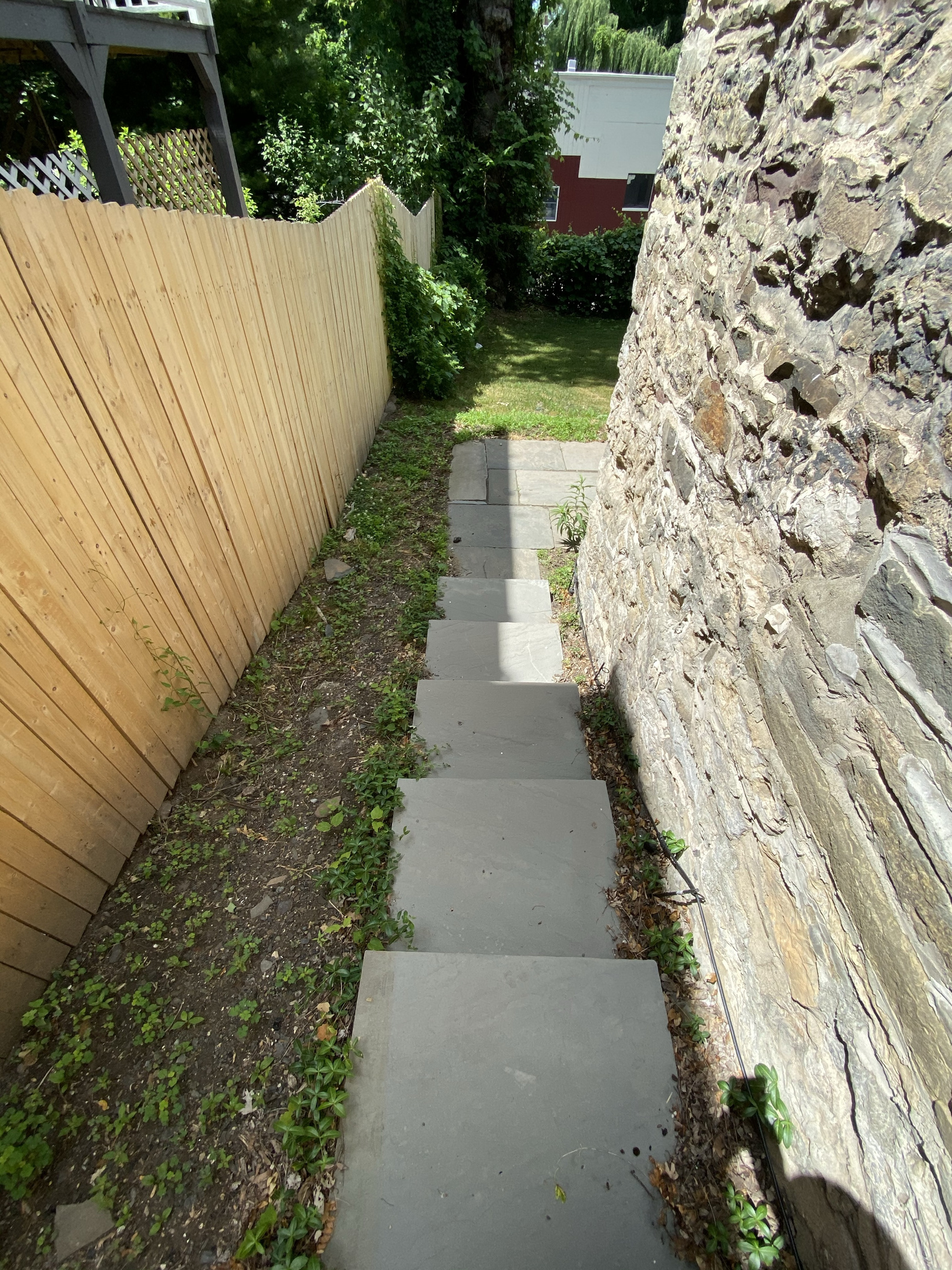 The bluestone path to the apartment