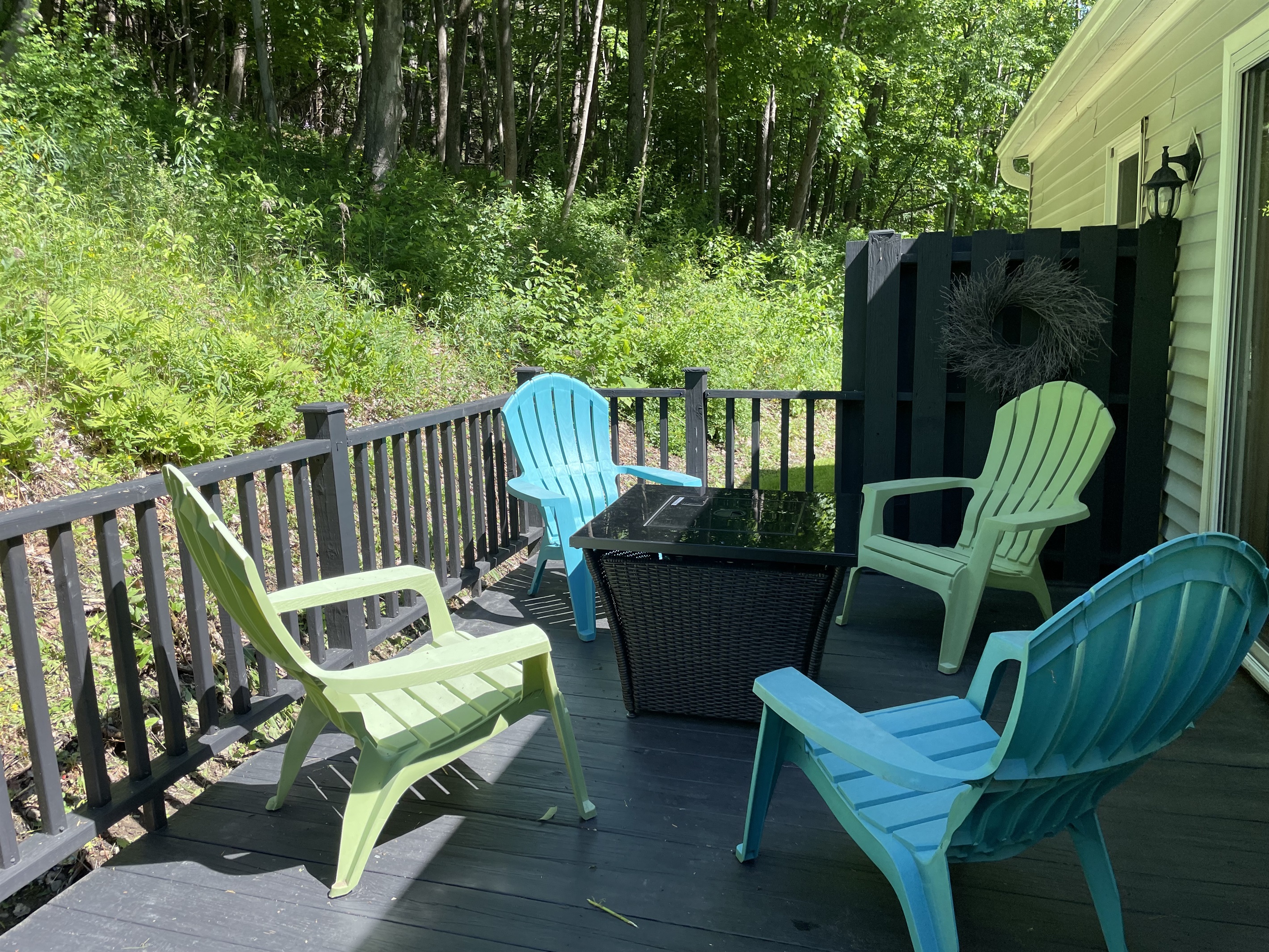 Gas fire pit on rear deck