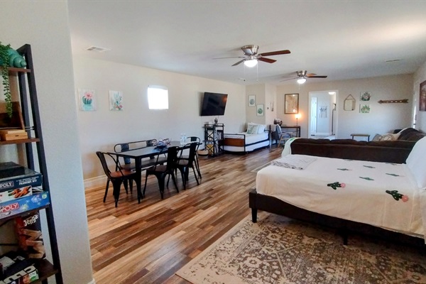 Multi use living space with games, additional sleeping, smart TV and extremely comfy sectional