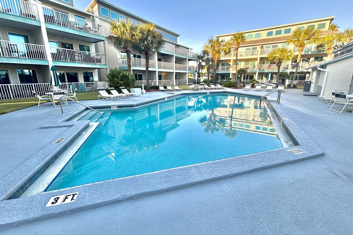 Community pool with TONS of seating